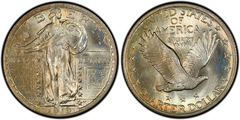 Side-by-side comparison of 1919 Standing Liberty Quarter without and with Full Head designation