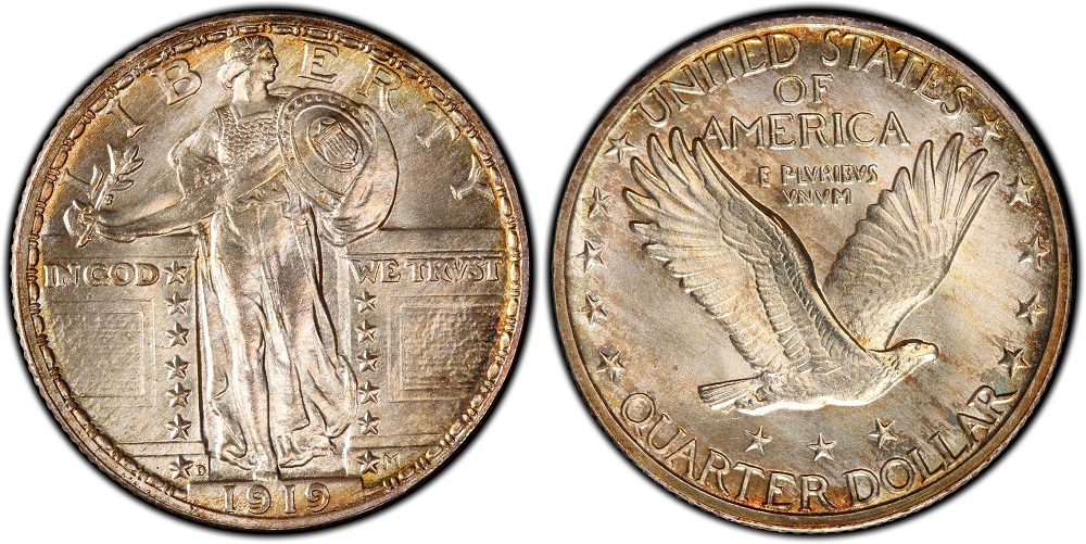 1919-D Standing Liberty Quarter Full Head example — Denver mint mark and Liberty helmet detail